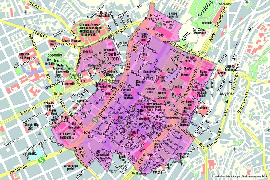 Stadtplan mit beiden Waffenverbotszonen