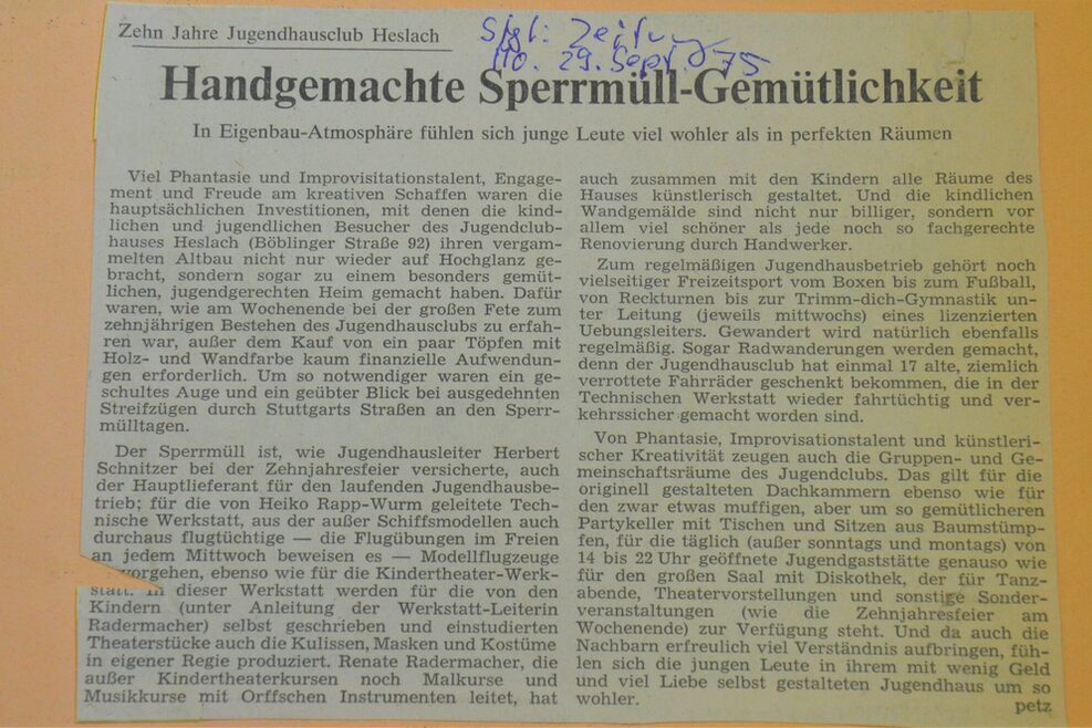 Stuttgarter Zeitung vom 29. September 1975: Handgemachte Sperrmüll- Gemütlichkeit