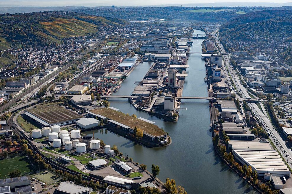 Luftbild der Hafen Stuttgart
