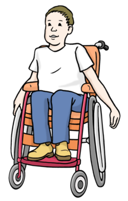 Junge sitzt im Rollstuhl