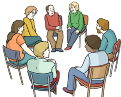 Gesprächsrunde: Menschen sprechen zusammen über ein bestimmtes Thema