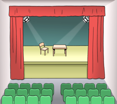 Theater mit Bühne und Sitzreihen