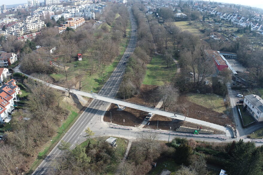 Aerial view of the bridge over the Seeblickweg.
