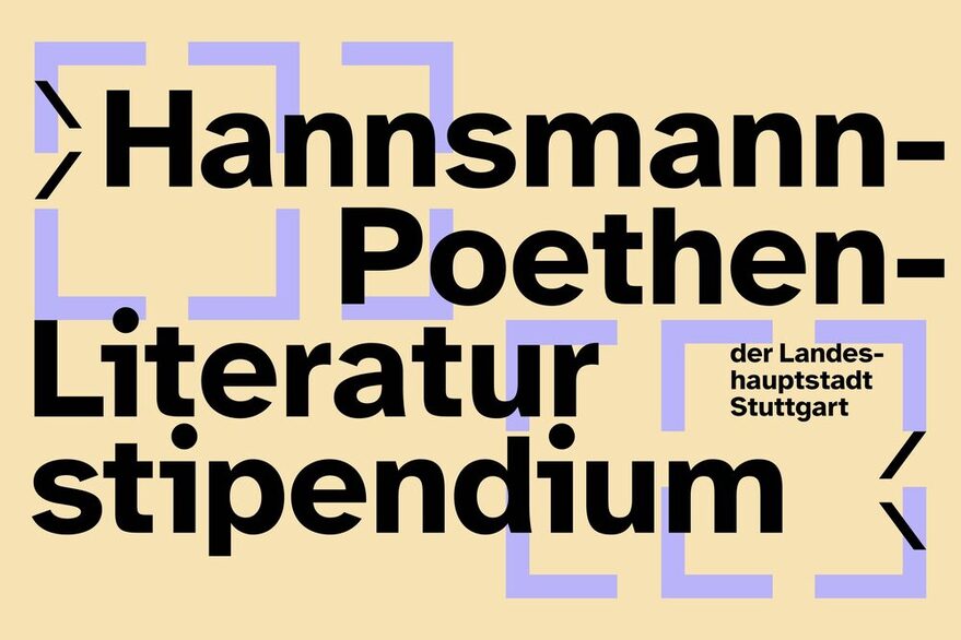 Auf der Grafik steht auf beigen Hintergrund Hannsmann‐Poethen Literaturstipendium mit lilafarbenen eckigen Klammern.