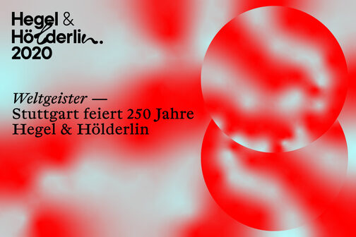 Plakatmotiv zum 250. Geburtstag der Philosophen Hegel und Hölderlin - schwarze Schrift auf grau-totem Hintergrund