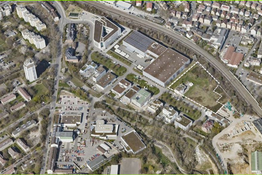 Das Luftbild zeigt die Lage der Zuckerfabrik in Bad Cannstatt.