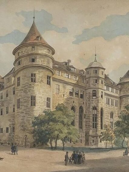 Außenansicht des Alten Schlosses um 1840.