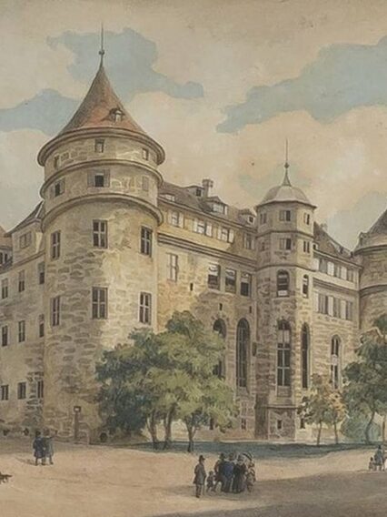 Außenansicht des Alten Schlosses um 1840.