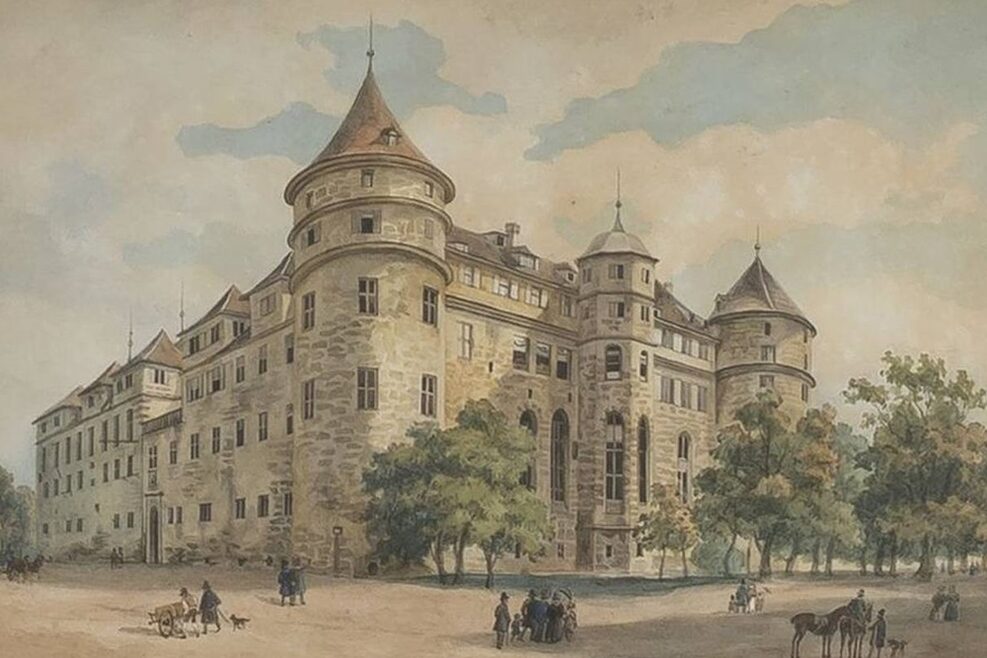 Außenansicht des Alten Schlosses um 1840.