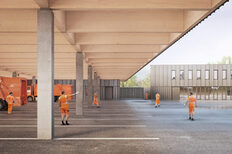 Visualisierung des Neubaus des Betriebshofs der AWS in Stuttgart-Wangen in der Gingener Straße.