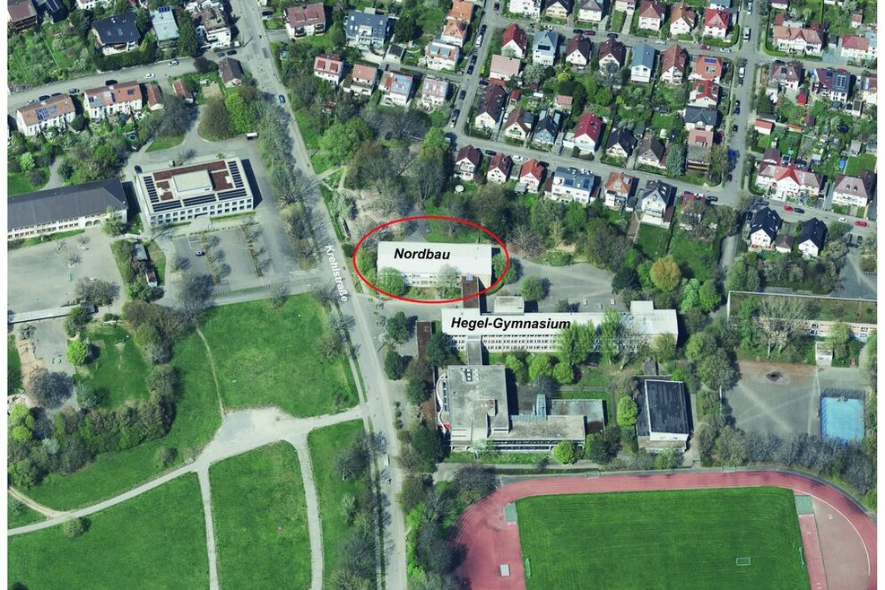 Schrägluftbild, Hegel-Gymnasium in Stuttgart-Vaihingen
