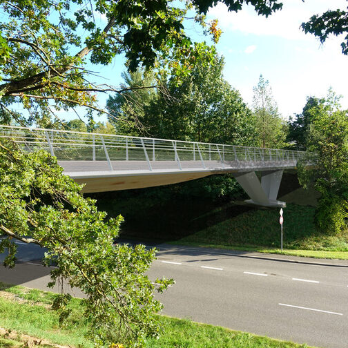 Die Visualisierung zeigt den neuen Steg, wie er über die Seeblickweg Ecke Zuckerstraße führt.