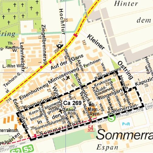 Stadtkarte mit einem Ausschnitt von Stuttgart Sommerrain