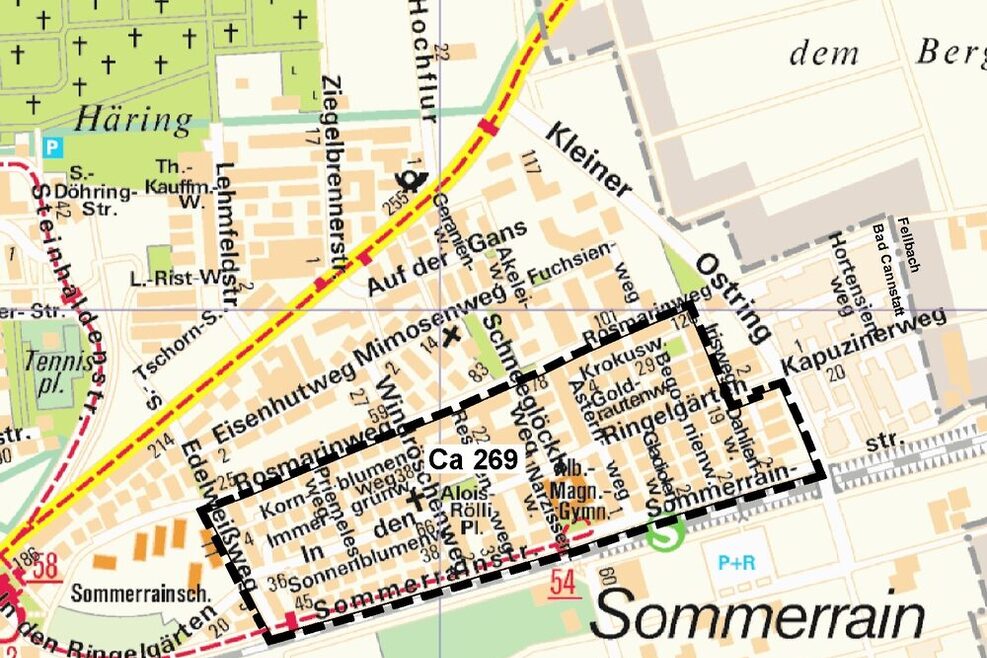 Stadtkarte mit einem Ausschnitt von Stuttgart Sommerrain