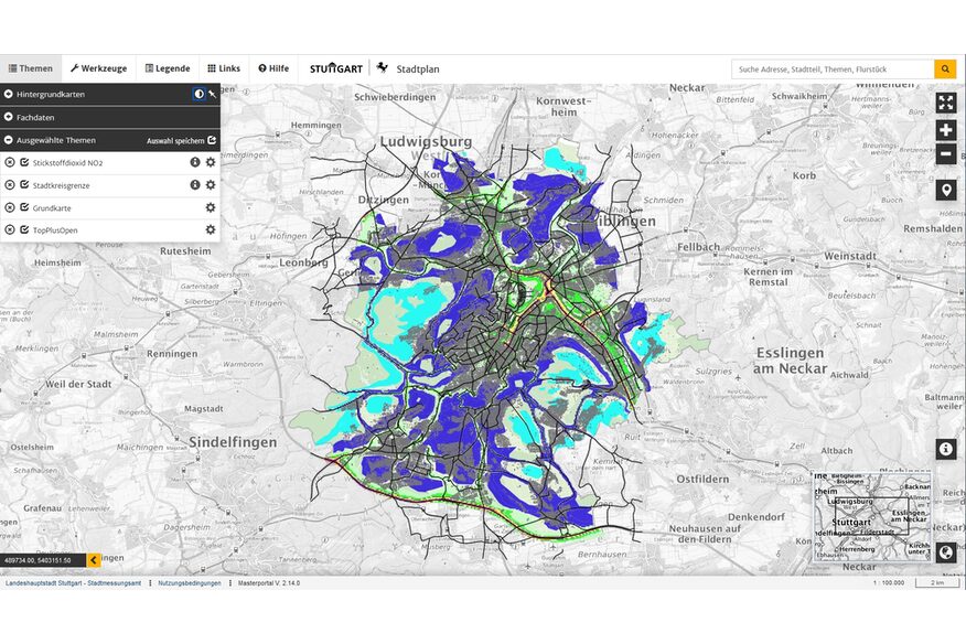 Screenshot der Stadtplananwendung - Stickstoffdioxid NO²