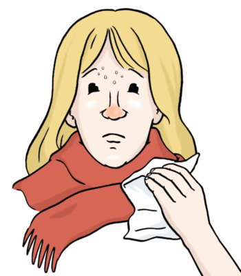 Frau, krank mit Schaal und Taschentuch