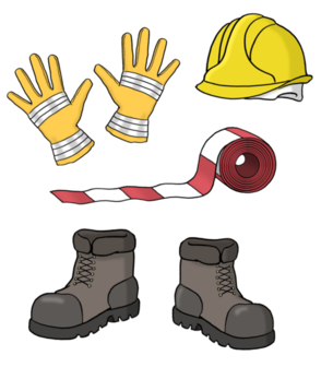Sichere Schuhe, Helm, Absprerrband sind wichtig für den Arbeitsschutz