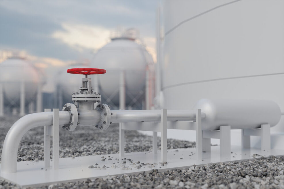 Gas Processing Plant With Storage Tanks And Pipe Line Valves