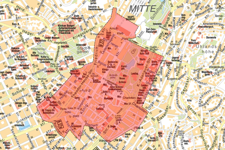 Stadtplan mit Waffenverbotszone