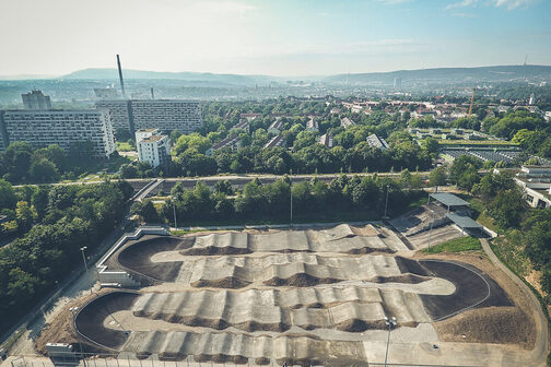 Luftaufnahme von der BMX-Supercross-Strecke Stuttgart