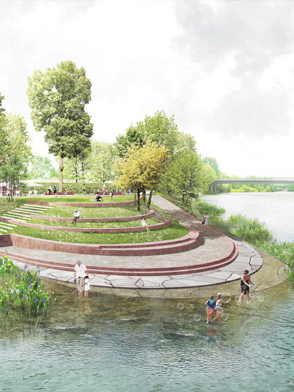 Visualiserung: Umgestaltung des Neckarufers am Hechtkopf