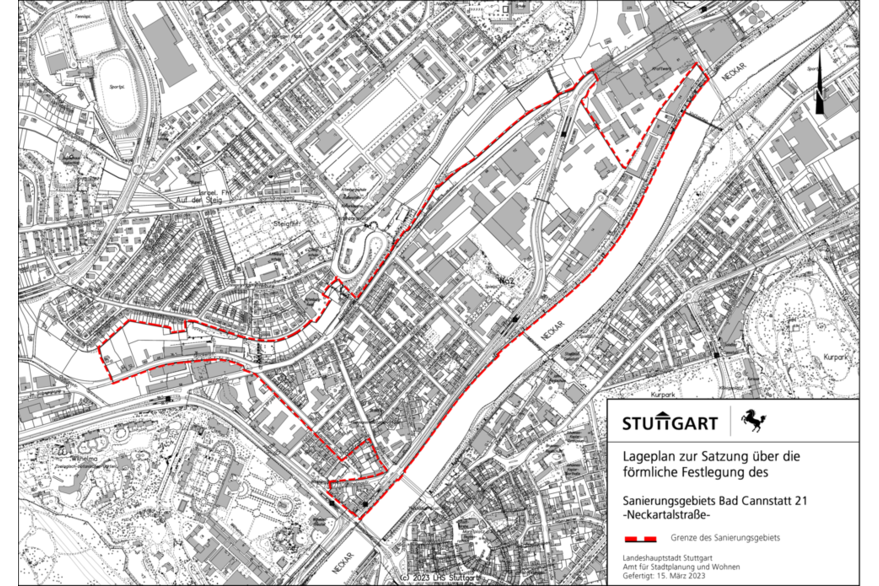 Ein Lageplan zum Sanierungsgebiet Bad Cannstatt 21 in der Neckartalstraße