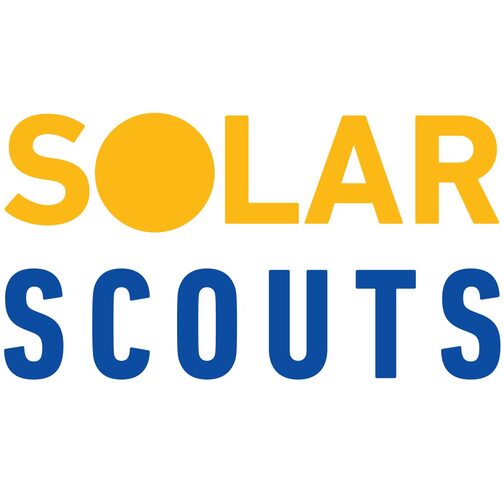 Logo der SolarScouts mit gelben und blauen Buchstaben.