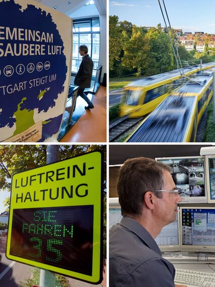 Collage mit Bildern zum Thema Mobilität und Luftreinhaltung