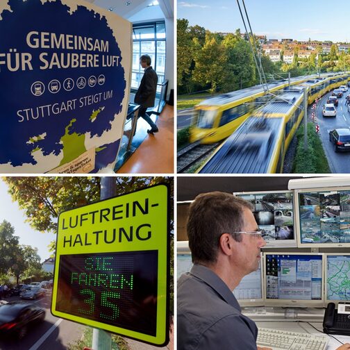 Collage mit Bildern zum Thema Mobilität und Luftreinhaltung