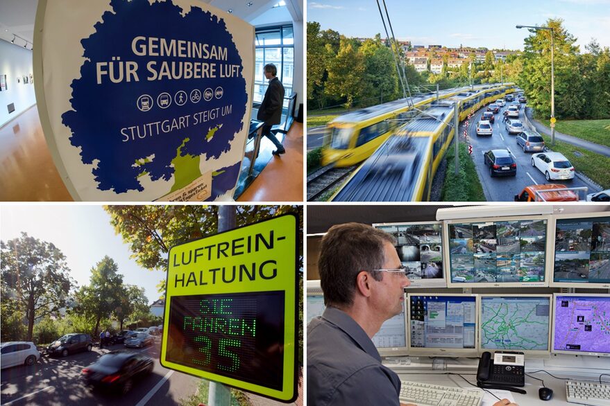 Collage mit Bildern zum Thema Mobilität und Luftreinhaltung