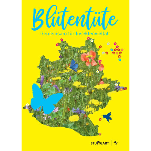 Gelbe Tüte mit der Auschrift: Blütentüte - Gemeinsam für Insektenvielfalt.