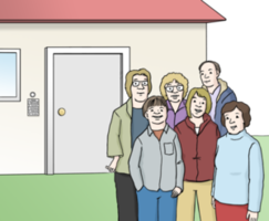 Eine Gruppe von Menschen wohnt zusammen in einem Haus