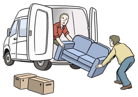 Männer laden Möbel in einen Transporter