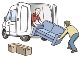 Männer laden Möbel in einen Transporter