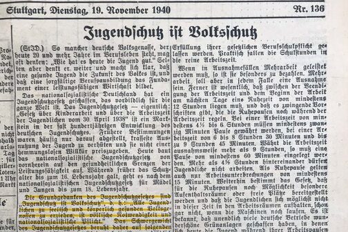 Amtsblatt vom 19. November 1940: Jugendschutz ist Volksschutz