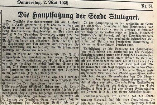 Amtsblatt vom 2. Mai 1935: Hauptsatzung Stadt Stuttgart