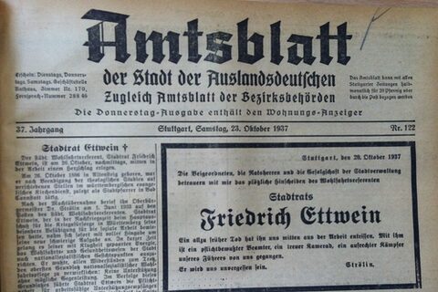 Auszug Amtsblatt 23. Oktober 1937: Todesanzeige Stadtrat Ettwein