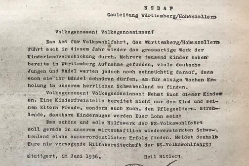 Auszug Amtsblatt vom 4. Juli 1936: Aufruf zur Kinderlandverschickung