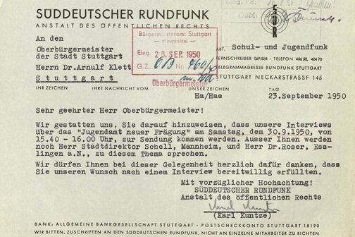Interview Oberbürgermeister Klett zum Jugendamt neuer Prägung: Süddeutscher Rundfunk, 30. September 1950