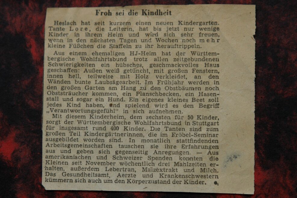 Tageseinrichtung für Kinder Nachtigallenweg 26: Zeitungsartikel zur Eröffnung des Kindergartens am 1. Februar 1947