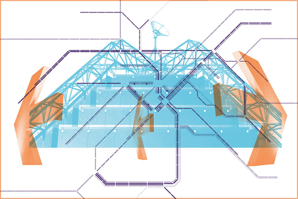 Collage mit dem Stuttgarter S-Bahn-Netz und dem Planetarium Stuttgart