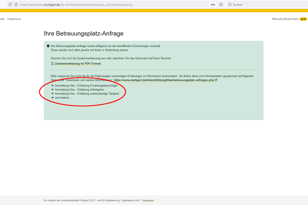 Bildschirmfoto des Kitafinders der Landeshauptstadt Stuttgart.