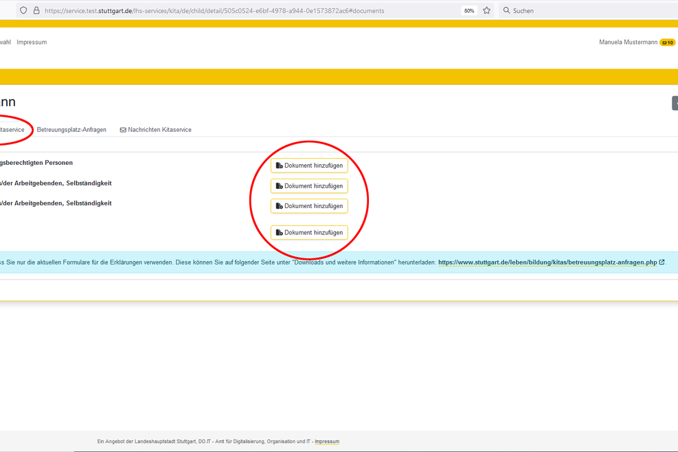 Bildschirmfoto des Kitafinders der Landeshauptstadt Stuttgart.