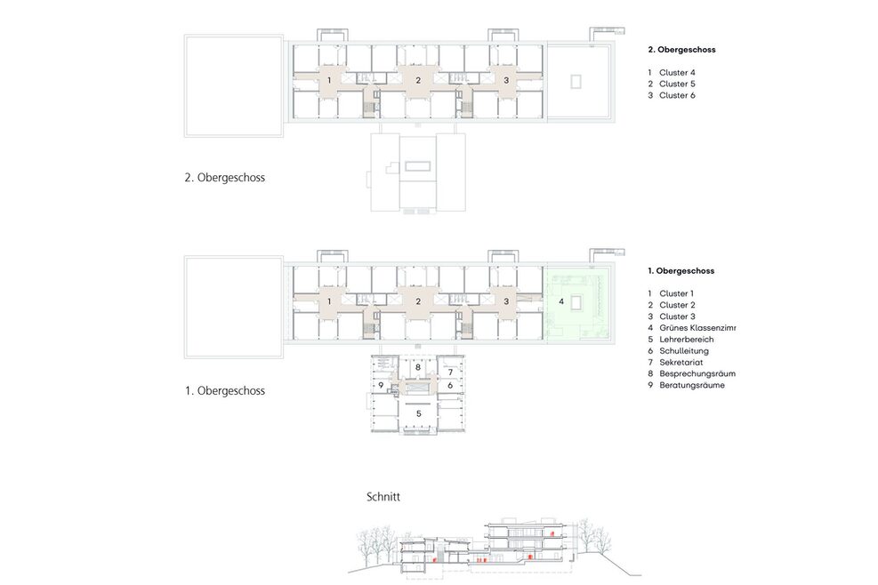 Grundriss 1. und 2. Obergeschoss und Schnitt