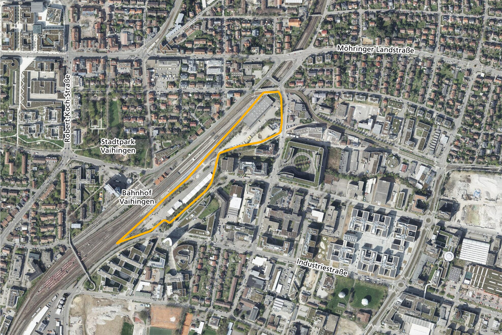 Luftbild der Entwicklungsfläche um den Bahnhof Vaihingen