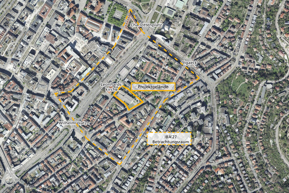 Luftbild des Areals an der B14 in der Innenstadt.