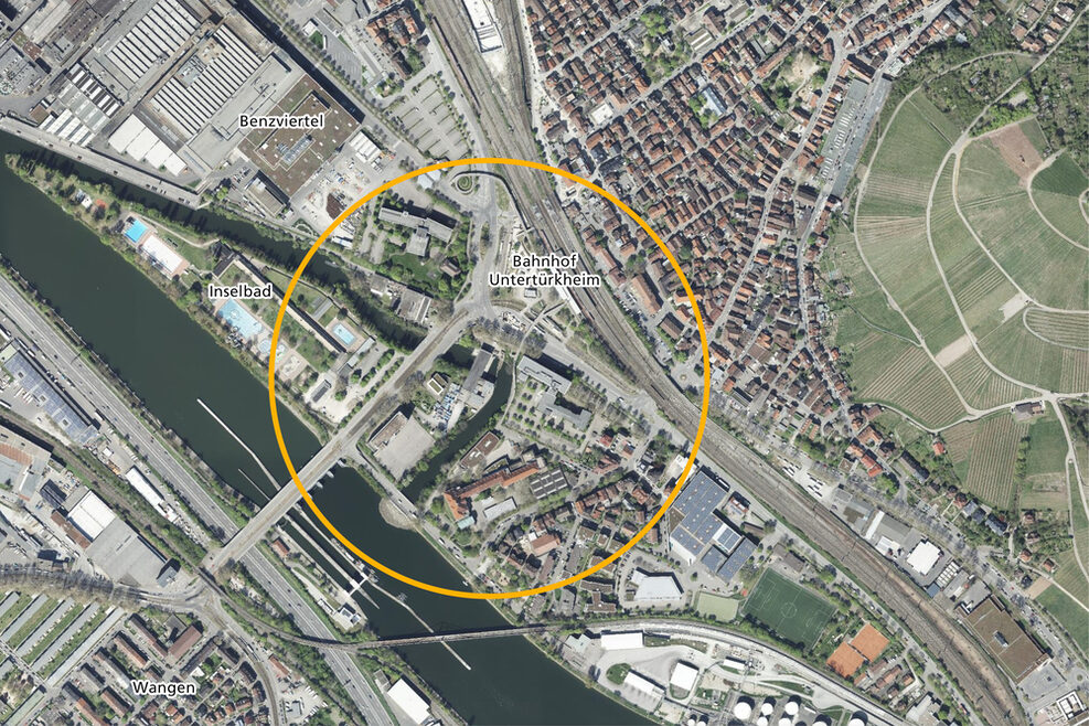 Luftbild der Entwicklungsfläche in Untertürkheim