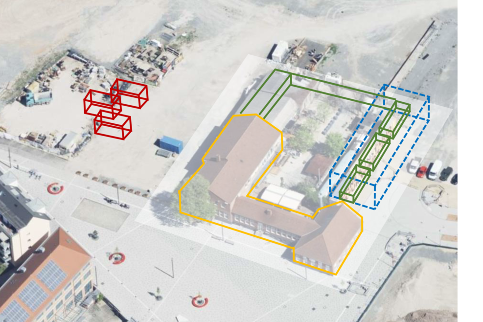 Visualsierung vom Zollamt‐Areal und den verschiedenen Stellen, an denen gebaut wird.