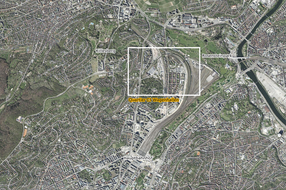 Luftbild der Entwicklungsfläche zwischen Killesberg und Rosensteinpark