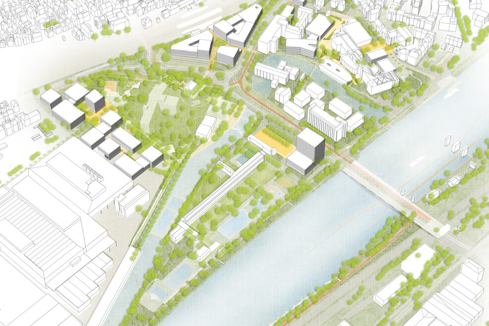 Visualisierung des Siegerentwurfs der Mehrfachbeauftragung „Stadt am Fluss – Vernetzung Untertürkheim“